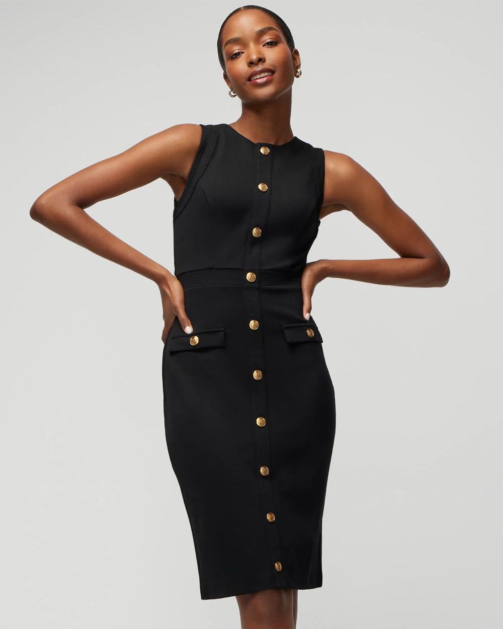 Sleeveless Crest Sheath Dress
